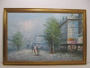 lot 164 image: Original Paris France Street Scene Painting Signed, LA. MEAUX