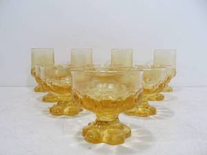lot 242 image: Set of Vintage FRANCISCAN Madeira Yellow Glass Compotes and Glasses