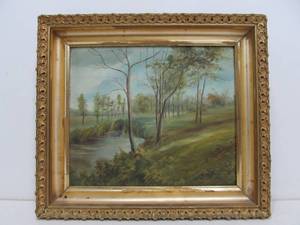 lot 249 image: Framed Antique 19th Century Oil on Canvas Landscape Painting