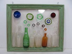 lot 268 image: Framed Vintage Folk Art Old Bottles in Acrylic Artwork