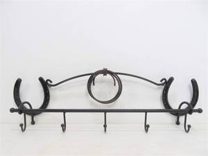 lot 192 image: Western Cowboy Style Metal Hat or Coat Rack wHorse Shoe & Lasso Motif