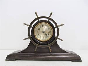 lot 206 image: Vintage SETH THOMAS 4-Jewel Ships Wheel Desk Clock