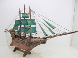 lot 218 image: Large Vintage Carved Wood Lighted Pirate Ship 