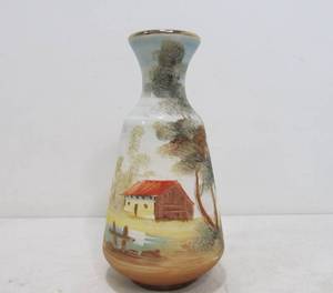lot 222 image: Original Hand Painted Farm Scene Vase Stamped Ramy