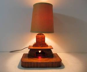 lot 269 image: Awesome Vintage 1930s-40s Folk Art Wood Fireplace Lamp