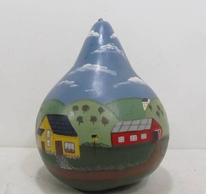 lot 274 image: Larger Folk Art Hand Painted Signed Gourd