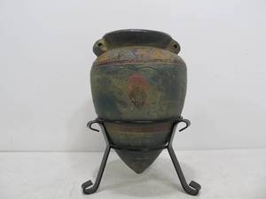 lot 293 image: Hand Painted Terra Cotta Vase wStand