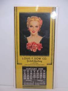 lot 311 image: Orig Vintage 1939 Jules Erbit Pinup Girl Advertising Calendar - Louis F. Dow Minneapolis