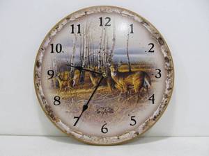 lot 332 image: Terry REDLIN Birch Line Deer 11 Round Wall Clock