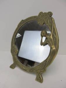 lot 341 image: Solid Brass Art Nouveau Figural Vanity Mirror