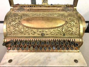 lot 2 image: Antique Ornate Brass NATIONAL Cash Register