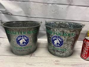 lot 9 image: Lot of Two Vintage Rolling Rock Buckets New Old Stock(sold for $17.97 each on Ebay)