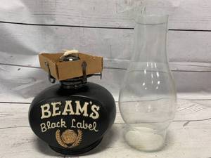 lot 15 image: Antique Jim Beam Black LabelHurricane Oil Lamp (New Old Stock)