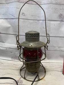 lot 47 image: VintageAntique Adams Westlake Red Railroad LanternWired for 110v