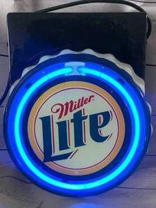 lot 85 image: VintageMiller Lite Neon Bottle Cap Sign10Diameter