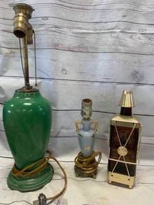 lot 90 image: Swiss Harmony Music Box Decanter & Two Antique Lights