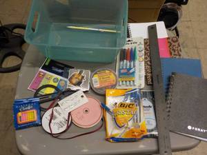 Notebook, Pens, Markers, Basket and...