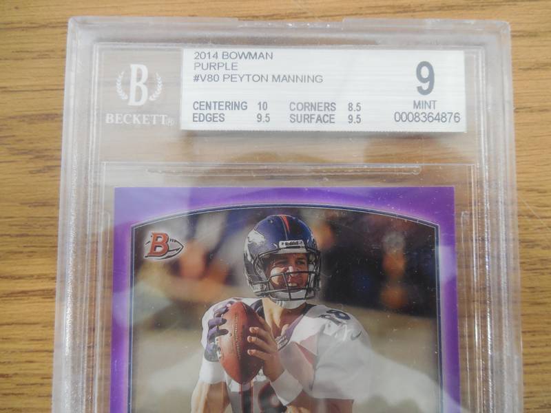 lot 97 image: BGS 9 Mint 2014 Bowman Purple Peyton Manning #V80 LK