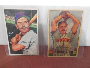 lot 5 image: (2) 1952 Bowman Baseball Cards - Ned Garver #29 And Eddie Miksis #32 Excellent To Near Mint Condition