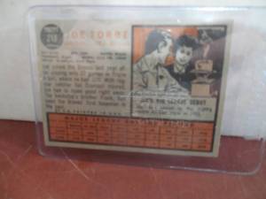 lot 37 image: 1962 Topps Joe Torre Topps All Rookie Card #218 Excellent Condition
