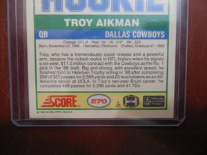 lot 98 image: 1989 Score Troy Aikman Rookie Card #270 LK