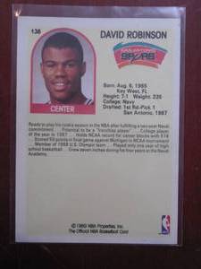 lot 170 image: 1989 Hoops David Robinson Rookie Card Short Print #138 LK