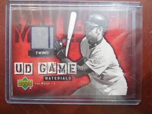lot 216 image: 2006 UD Game Materials Joe Mauer Jersey Card With Pinstripe LK