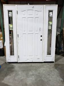 lot 105 image: 72.5 X 80.5 X 4 STEEL ENTRY DOOR WITH SIDELITES.