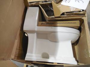 lot 34 image: Voltaire 1-Piece 0.81.28 GPF Dual Flush Elongated Toilet in White, Seat Included
