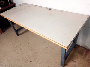 lot 300 image: Industrial Work Table with Metal Legs