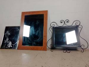 lot 312 image: Lot Of Three Framed Mirrors (1 Chrome, 1 Wood, 1 Metal)
