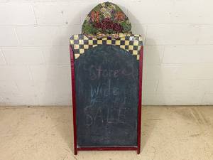 lot 341 image: Vintage Handcrafted Wooden Floral Relief Chalk Board A-Frame