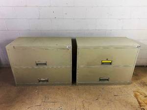 lot 346 image: 2 Industrial Double Drawer Beige File Cabinets