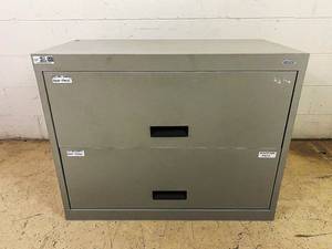 lot 347 image: Industrial Double Drawer Gray File Cabinets