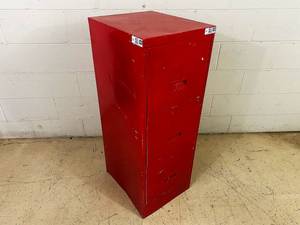 lot 348 image: Triple Drawer Painted Red File Cabinet