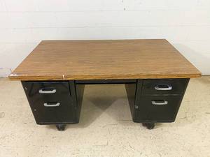 lot 365 image: Vintage Heavy Duty Industrial Office Desk
