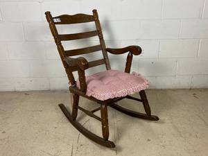 lot 367 image: Vintage Cane Bottom Rocking Chair w Cushion