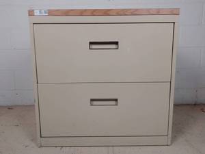 lot 379 image: Wooden Top Filing Double Drawer Wide Cabinet
