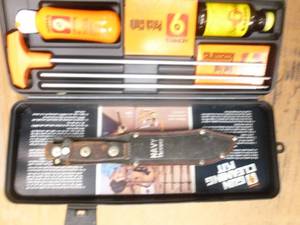Gun cleaning kit & knife. As shown.