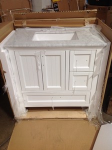 Altair Isla 36 in. Bath Vanity in White with Carrara Marble Vanity Top in White with White Basin not used