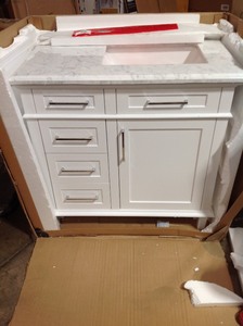 Home Decorators Sonoma 36 in. W x 22 in. D Bath Vanity in White with Carrara Marble Top with White Sinks not used see pictures