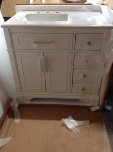 Home Decorators Melpark 36 in. W x 22 in. D Bath Vanity in White with Cultured Marble Vanity Top in White with White Sink see pictures