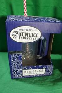 lot 84 image: 2 Down Home Country Drinkware 24 oz Glass with Handle & Straw