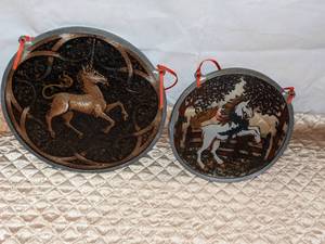 lot 54 image: 2 Vintage Glass Masters Unicorn Stained Glass Style Suncatchers