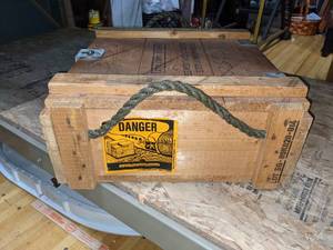 lot 41 image: Vintage MTSQ Detonating Fuzes Class C Explosives Wood CrateBox