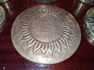 lot 157 image: 3 Vintage Brass Sunflower Nesting Containers.