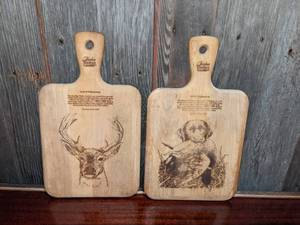 lot 23 image: 2 Timeless Timber Wood Cutting Boards wBurned Design