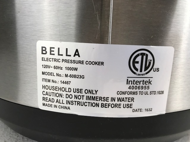 Bella pressure cooker online 14467