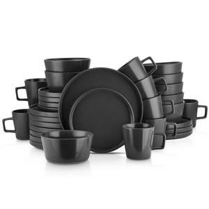 32-Piece Modern Black Matte Stoneware Dinnerware Set