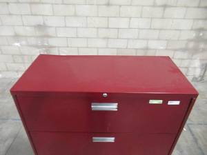 lot 413 image: Sandusky 600 Series 53.25 in. H x 42 in. W x 19 in. D 4-Drawer Lateral File Cabinet in Burgundy LF6A424-03